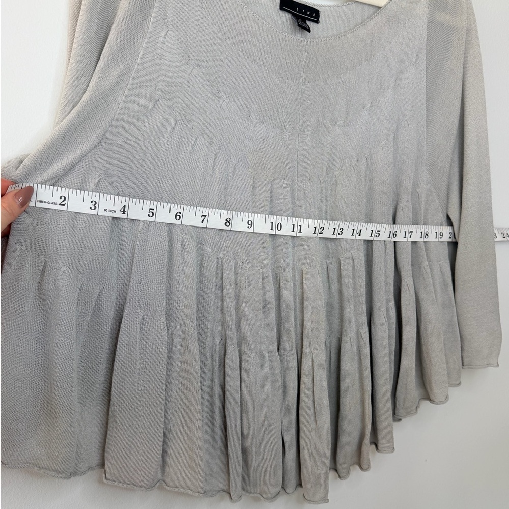 LINE Flowy Mesh Blouse – Grey – Size S – Elegant Draped Top - Picture 9 of 17